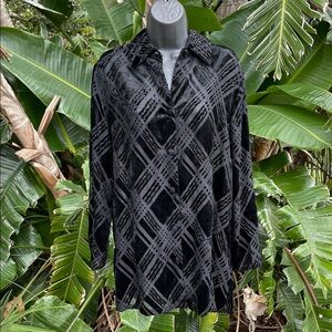 JKara sheer burnout velvet plaid beaded blouse